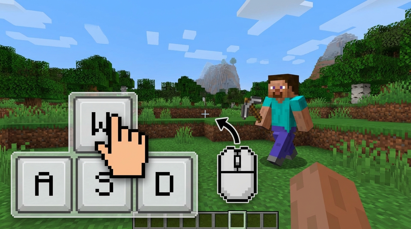 マイクラのPC操作は「WASD移動」と「マウス視点」が基本で、慣れるととっても快適なんです