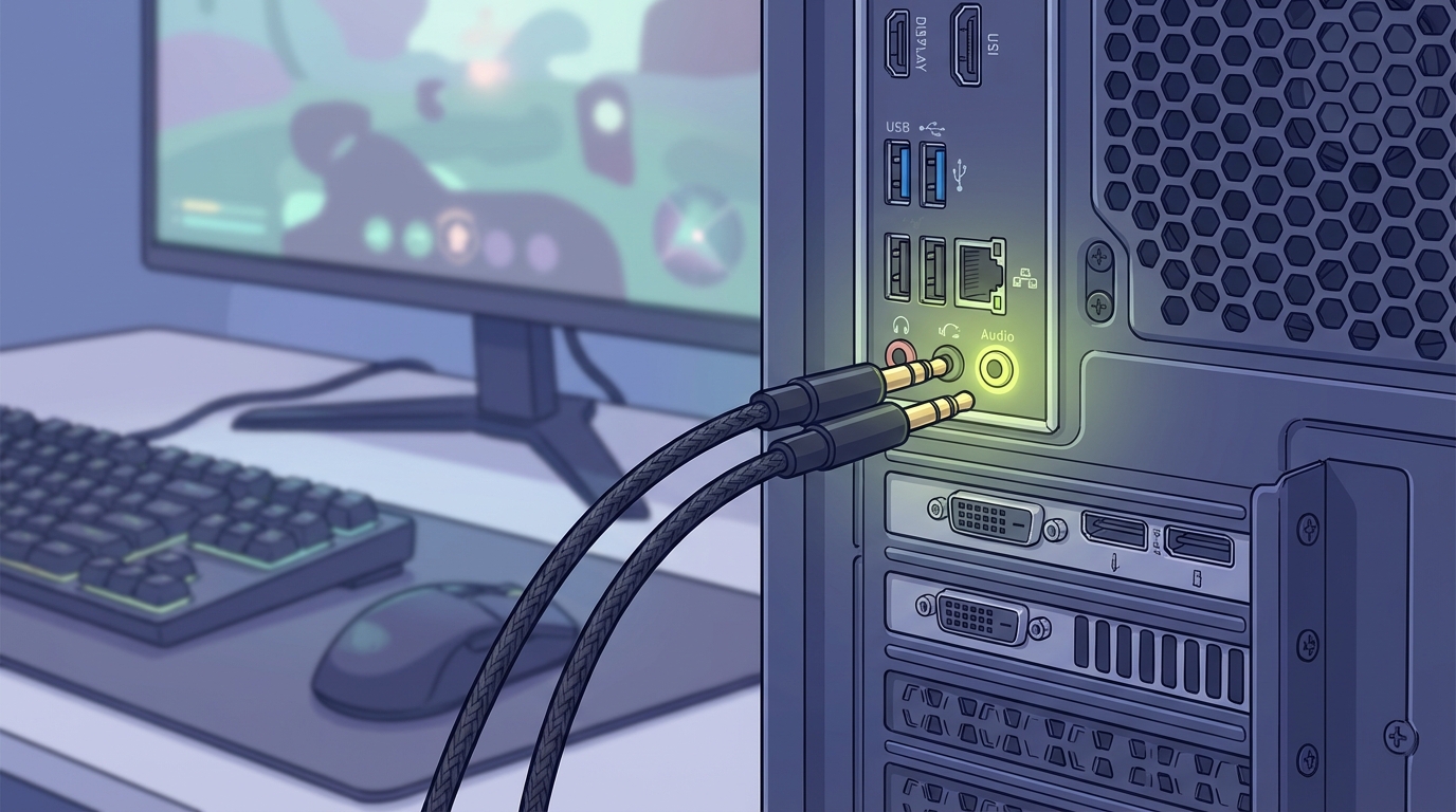 イヤホンはPC背面の「黄緑色(緑色)」の端子に挿すのがおすすめです