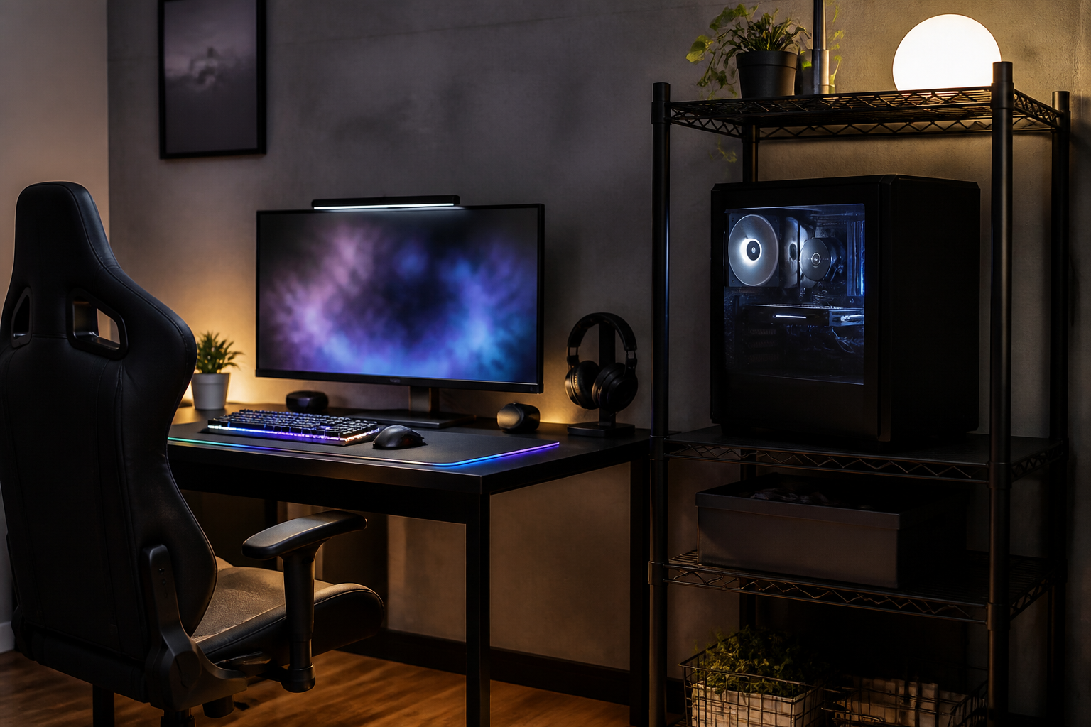 ゲーミングPCのラック設置で排熱と安定性を確認するイメージ