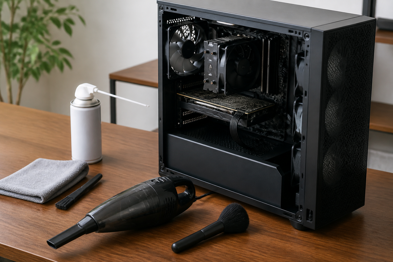 PCのホコリ掃除と設置場所・フィルターによる予防のイメージ